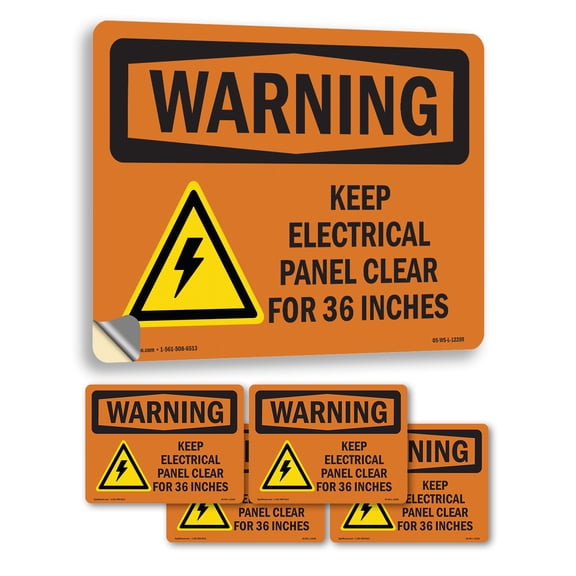 Keep Electrical Panel Clear With Symbol OSHA WARNING Vinyl Decal Label 5 Inch x 3.5 Inch - 5 Pack