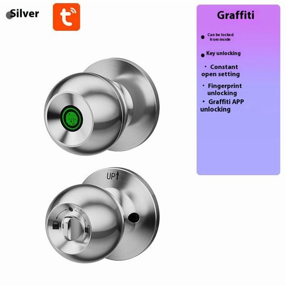 Keep Yourself and Your Family Safe Smart Bluetooth and Fingerprint Door Lock, Smart Fingerprint Door Knob, Biometric Door Lock with App Control & Key for Bedroom, Home & Office (Silver)