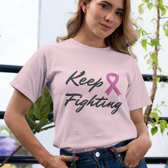 Keep Fighting Pink Ribbon Theme Awareness T-Shirt
