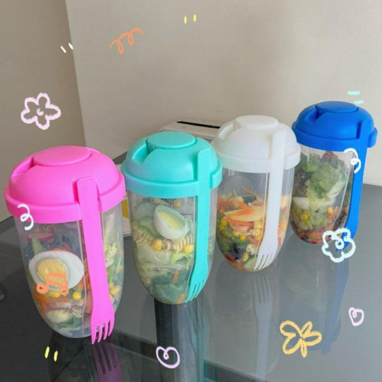 Keep Fit Salad Meal Shaker Cup,Salad Container for Lunch, Portable Fruit  and Vegetable Salad Cups Container with Fork & Salad Dressing Holder White  size-M - Yahoo Shopping