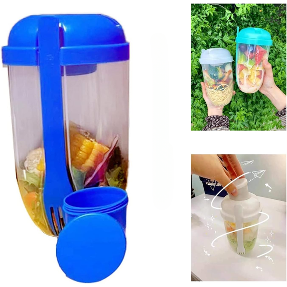 Keep Fit Salad Meal Shaker Cup with Fork and Dressing Holder, Health Container, Portable Vegetable Breakfast to Take Away, 7.48×4.33×4.33in