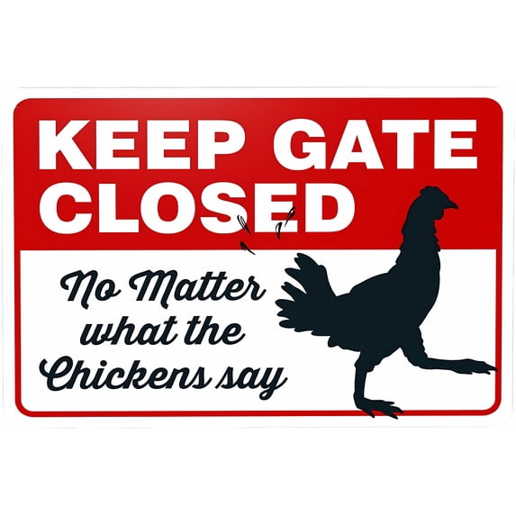 Keep Gate Closed No Matter What The Chickens Say Funny Sign - 8"x12" Chicken Coop Security Safety Metal Sign, Vintage Caution Poster for Business Custom Use, Farm Humor