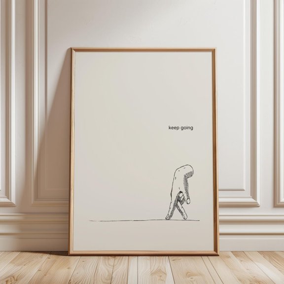 Keep Going Minimalist Empowerment Inspirational Quote Wall Art Positive Office Decor, Unframed Paper Poster 8x10in