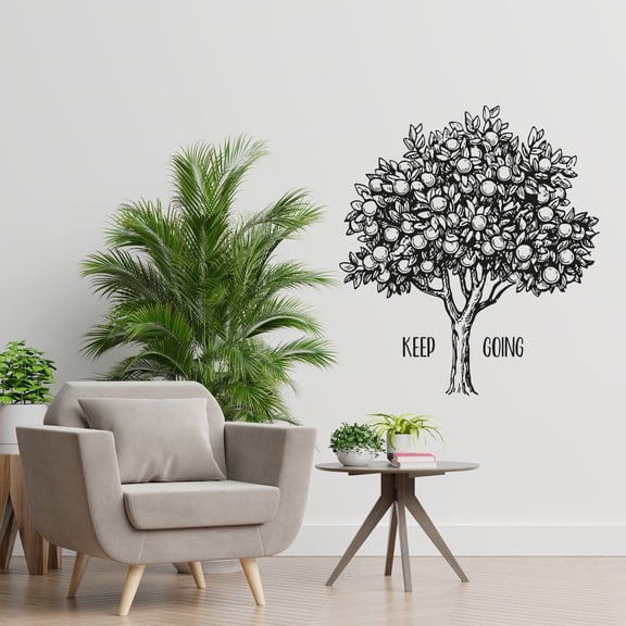 Keep Going - Quote Beautiful Orange Tree Silhouette Tree Drawing Vinyl Design Wall Sticker Wall Art Decal Boys Girls Kids Room Bedroom Nursery KinderHome Decor Stickers Decoration Size (10x8 inch)