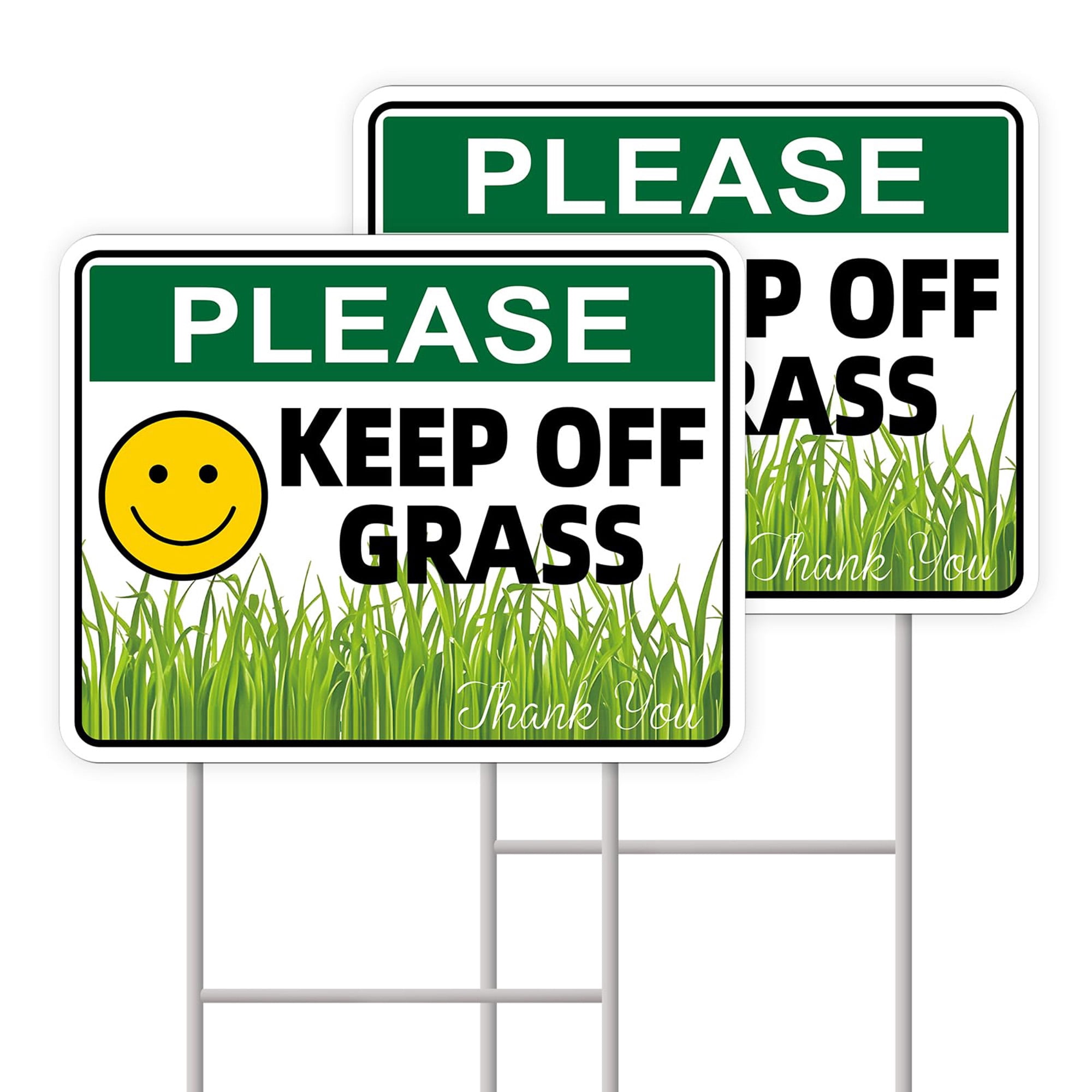 Keep Off Grass Signs, 2-Pack 13"x10" Double-Sided Corrugated Plastic Signs, H-Metal Stakes Included, Weather-Resistant Lawn Warning Signs, Ideal for Yards, Gardens, Outdoor Landscaping, Green