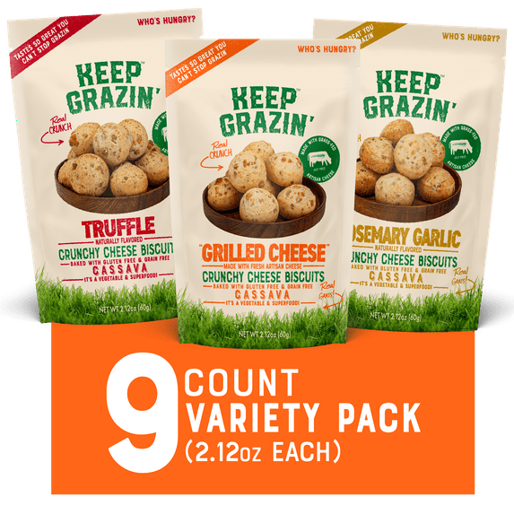 Keep Grazin Cheese Bites. Gluten Free Snack. Oven-Baked. 9-Variety Snack Pack (2.12oz)