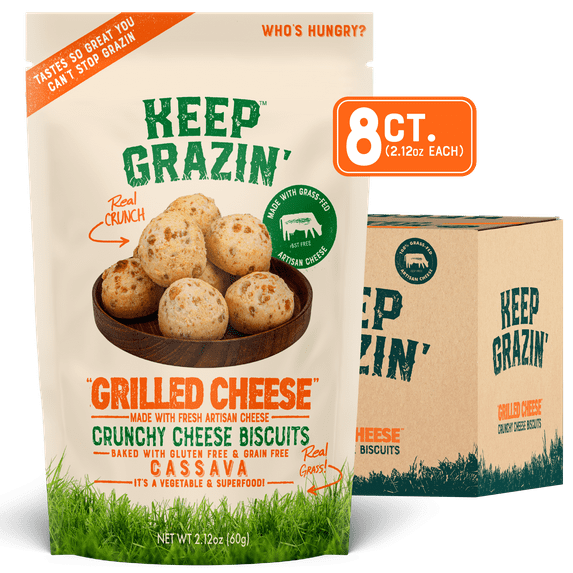 Keep Grazin Crunchy Cheese Bites, Gluten Free Snack, Grilled Cheese Snack Pack, 2.12oz, 8 Ct