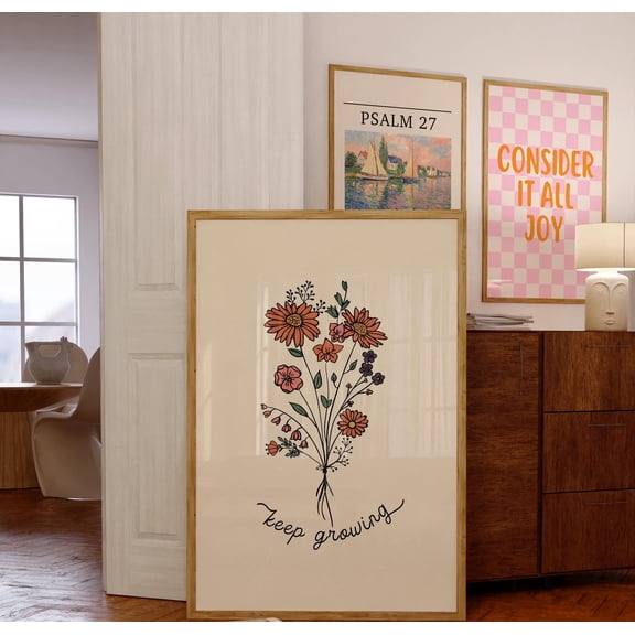 Keep Growing Print Retro Wall Artinspirational Print Wall Art Quote Flower Print Art Hippie Dorm Decor , Poster Only