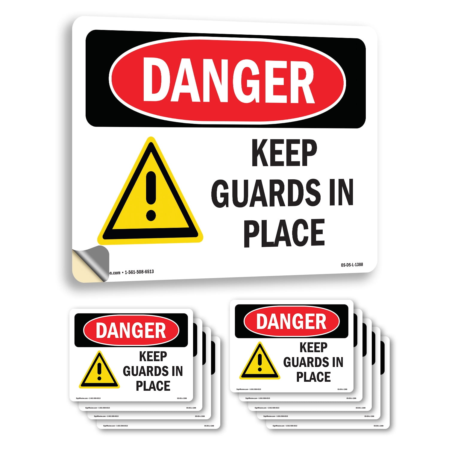 Keep Guards In Place OSHA Danger Vinyl Decal Label 10 Inch x 7 Inch ...