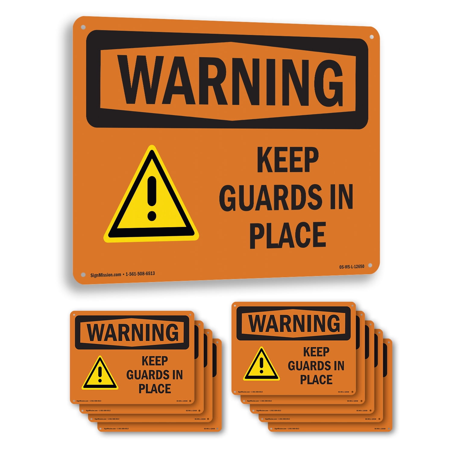 Keep Guards In Place OSHA WARNING Rigid Plastic Sign 14 Inch x 10 Inch ...