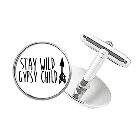 Keep Gypsy Child Quote Round Button Cuff Clip Stud Cufflinks