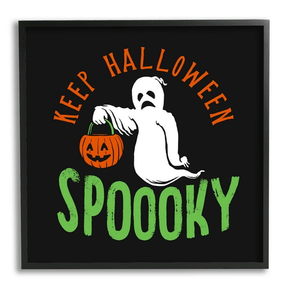 Keep Halloween Spooky Trick Or Treat Ghost Holiday Graphic Art Black Framed Art Print Wall Art