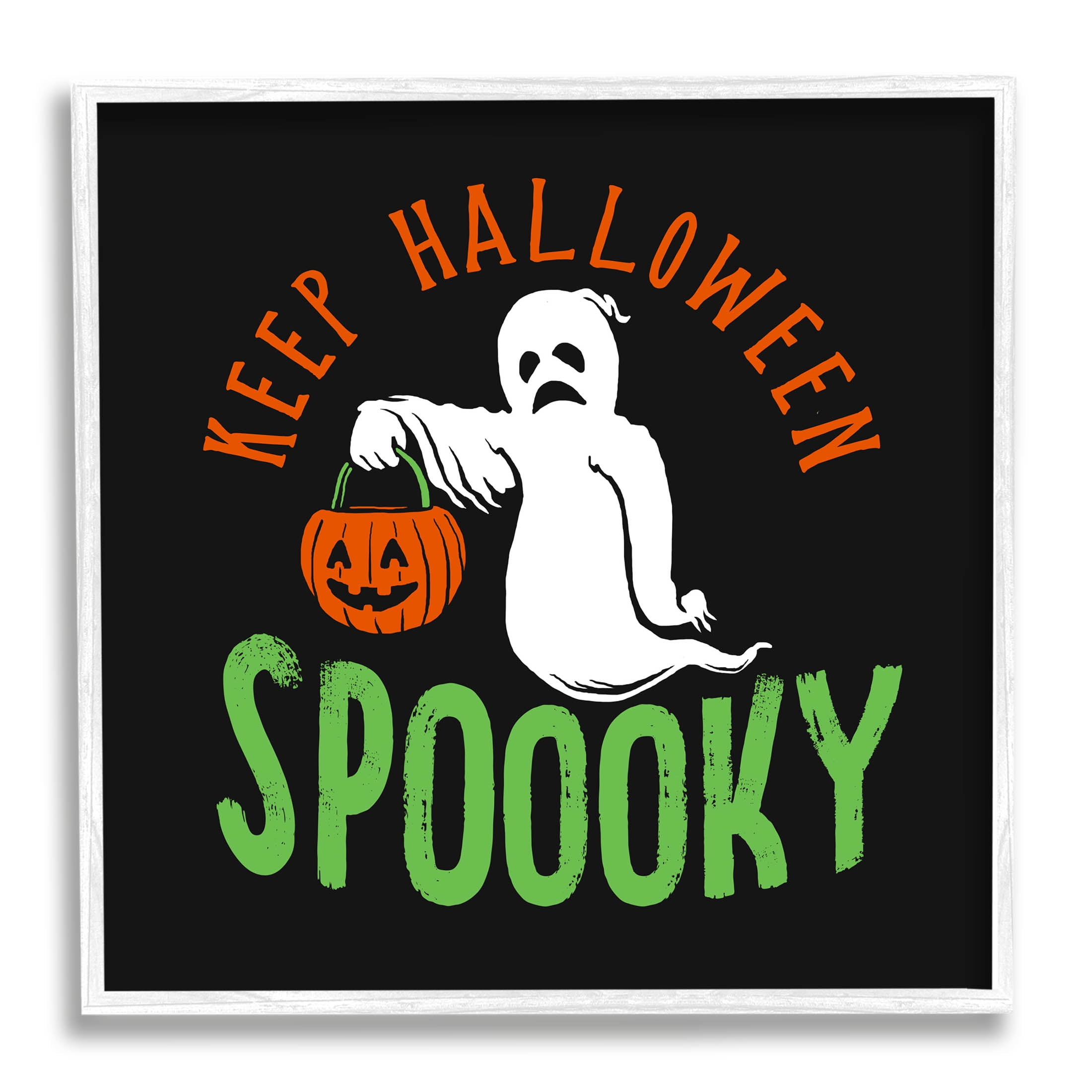 Keep Halloween Spooky Trick Or Treat Ghost Holiday Graphic Art White Framed Art Print Wall Art