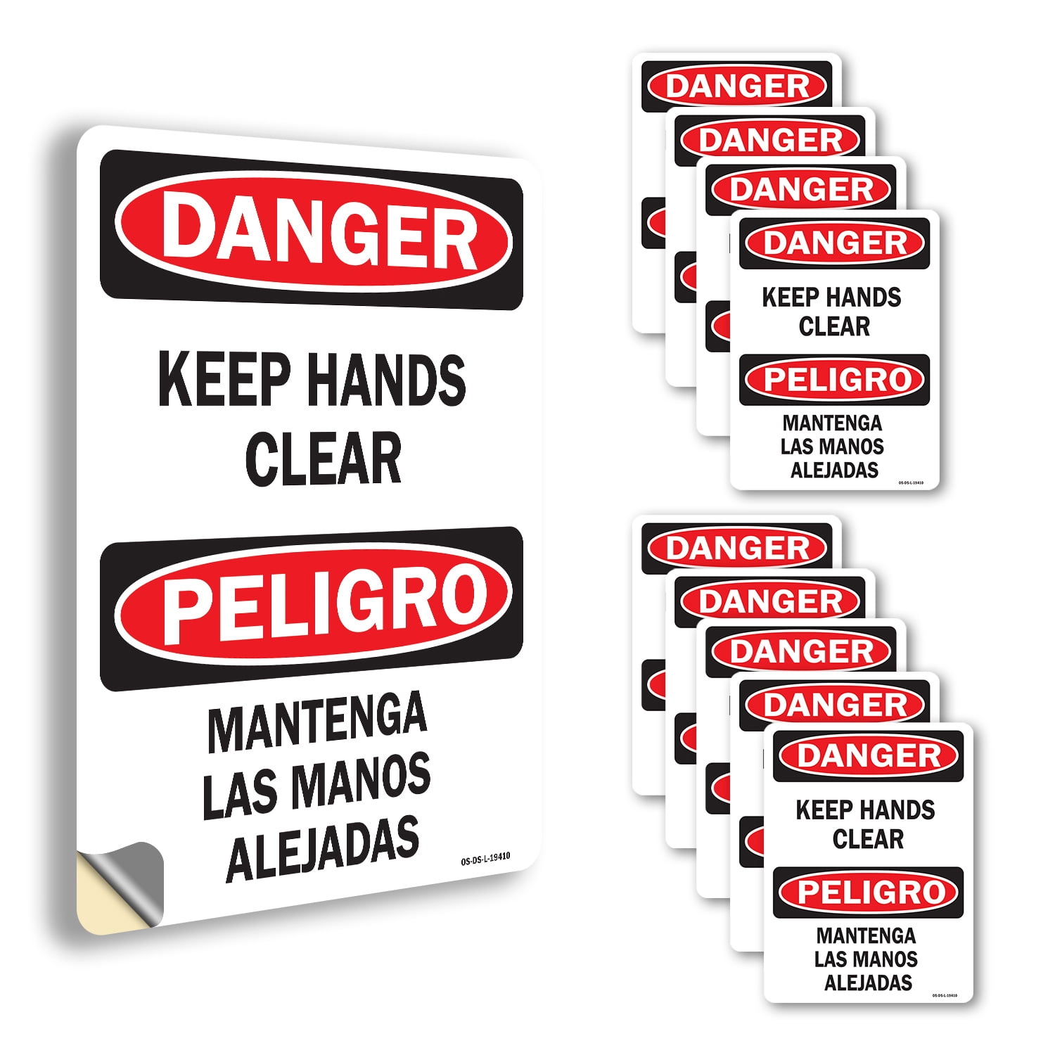 Keep Hands Clear Bilingual OSHA Danger Vinyl Decal Label 24 Inch x 18 ...