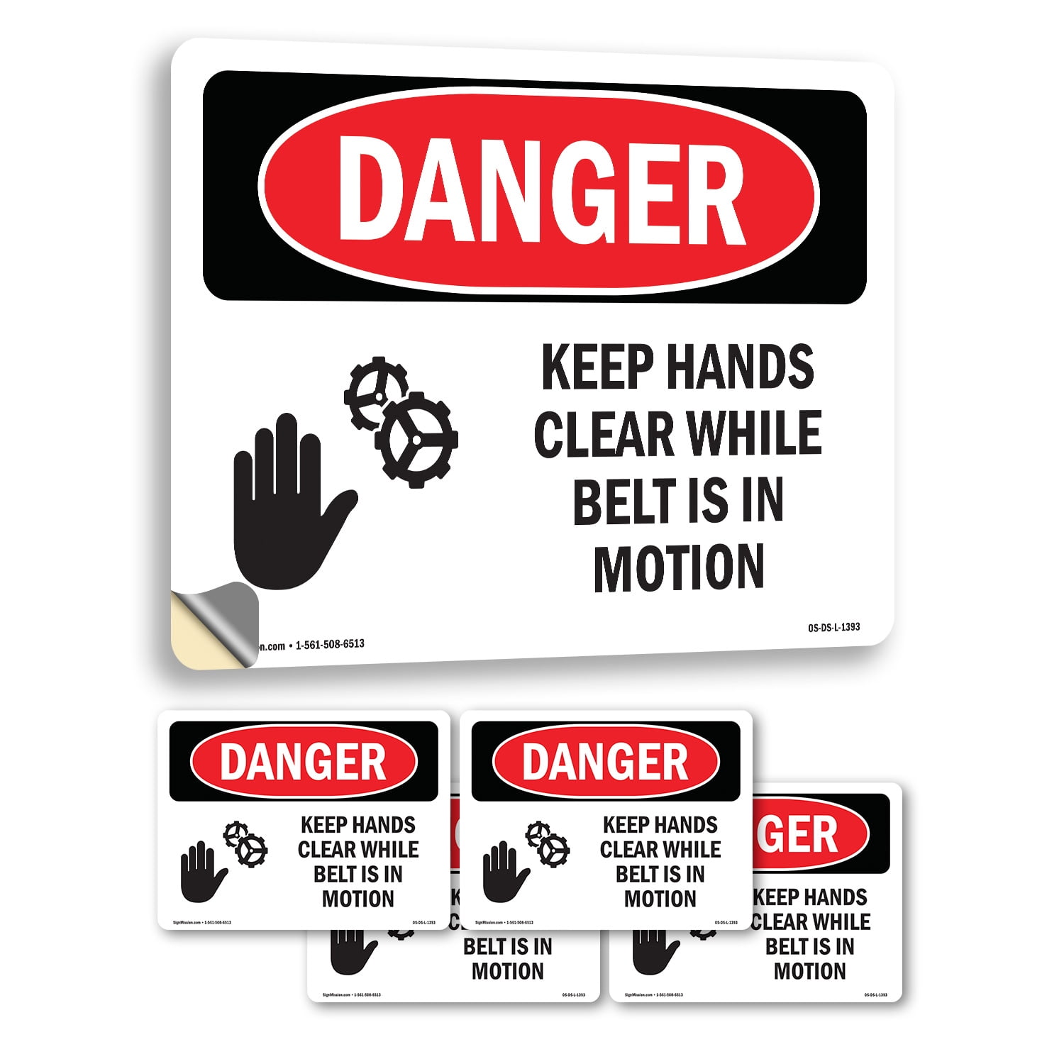 Keep Hands Clear While Belt Is In Motion OSHA Danger Vinyl Decal Label ...