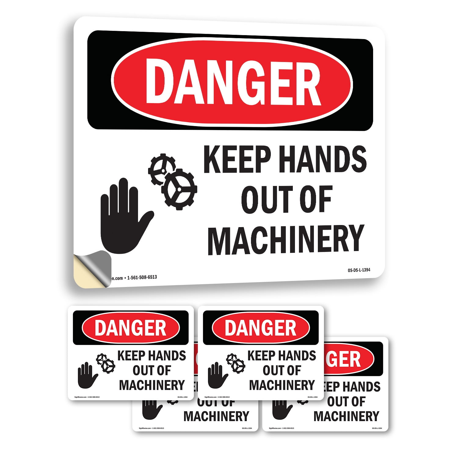 Keep Hands Out Of Machinery OSHA Danger Vinyl Decal Label 10 Inch x 7 ...