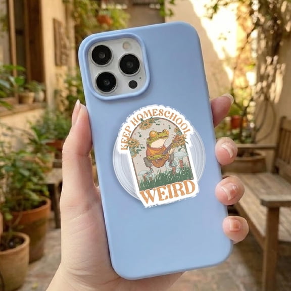 Keep Homeschool Weird Phone Grip, Frog Cottagecore Phone Holder, Homeschool Mom Gift, Cute Frog Phone Stand, Clear Acrylic Phone Grip