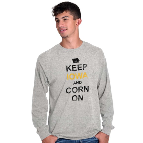 Keep Iowa and Corn On Funny Corny Plus Size Long Sleeve Graphic Tee Shirt Brisco Brands 3X