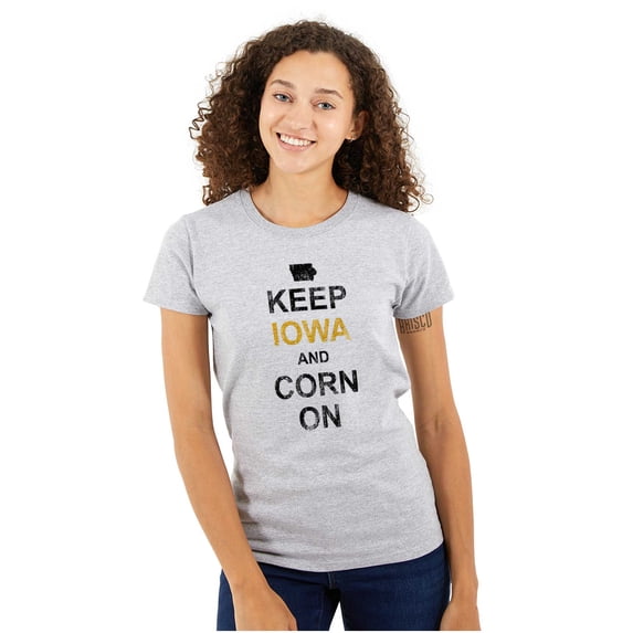 Keep Iowa and Corn On Funny Corny Womens Slim Fit Graphic Tee Brisco Brands L