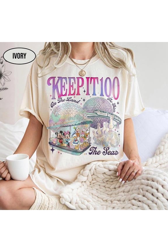 Keep It 100 On The Land The Seas The Skies Shirts, Retro Disney EPCOT Parks Tee, Spaceship Earth WDW Family Trip Gift, Magic Kingdom Shirts