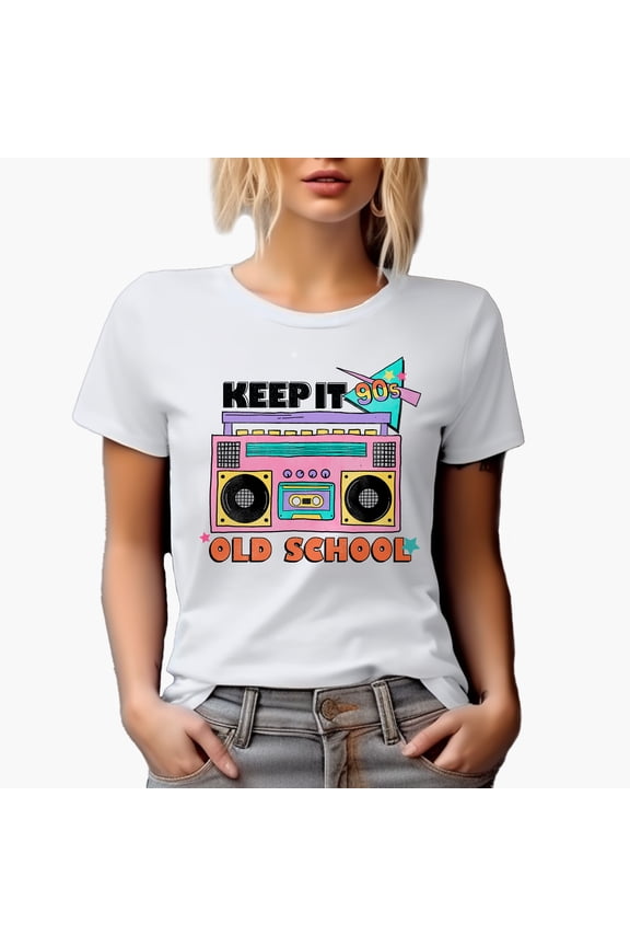 Keep It 90s Old School with Retro Radio Cassette Player Art Merch Gift, White T-Shirt, Medium