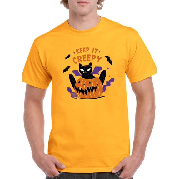 Keep It Creepy. Kitten W Pumpkin T-Shirt Men -Smartprints Designs, Male 5X-Large