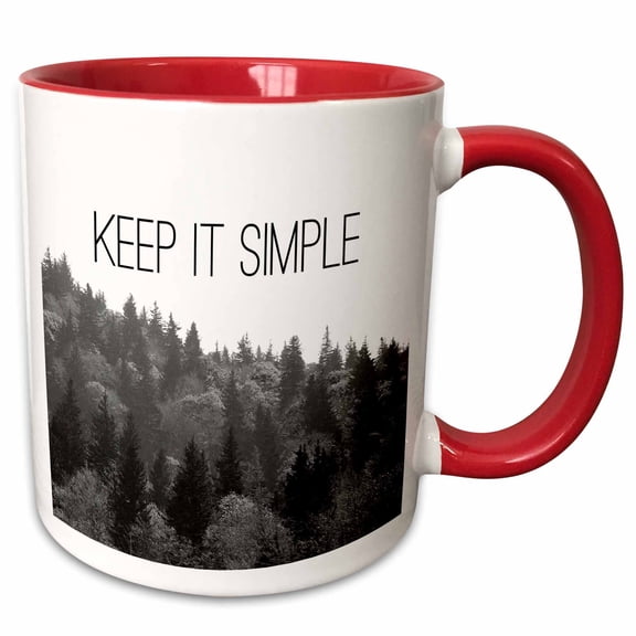 3drose, Keep It Simple on a Black and White Photo of Trees on a Mountainside., 11oz Two-tone Red Mug