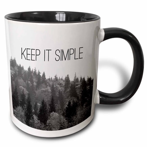 3drose, Keep It Simple on a Black and White Photo of Trees on a Mountainside., 15oz Two-tone Black Mug