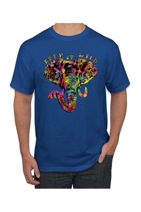 Keep It Wild Colorful Elephant Face Animal Lover Men's Graphic T-Shirt, Royal, Small