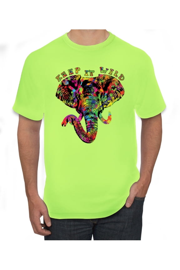 Keep It Wild Colorful Elephant Face Animal Lover Men's Graphic T-Shirt, Safety Green, 3XL