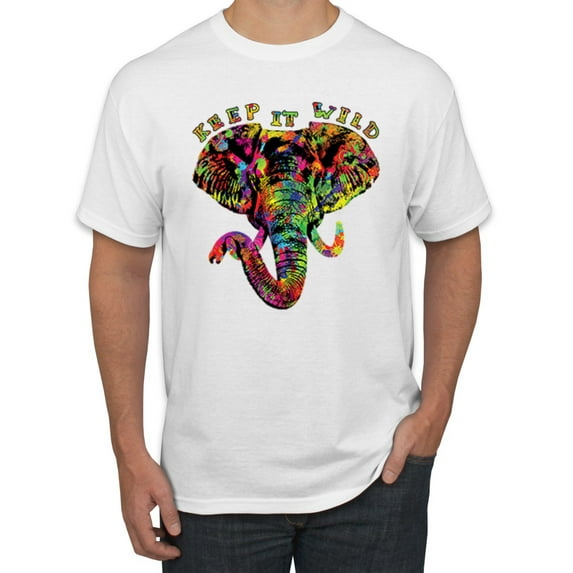Keep It Wild Colorful Elephant Face Animal Lover Men's Graphic T-Shirt, White, 2XL
