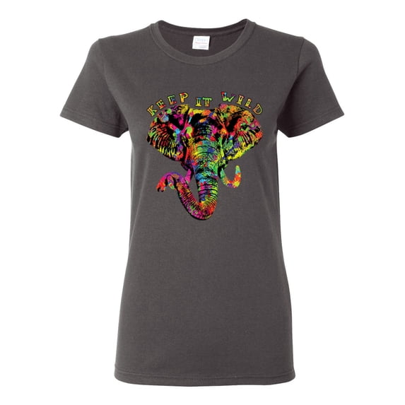 Keep It Wild Colorful Elephant Face Animal Lover Womens Graphic T-Shirt, Charcoal, 3XL