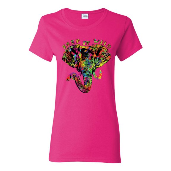 Keep It Wild Colorful Elephant Face Animal Lover Womens Graphic T-Shirt, Fuschia, X-Large