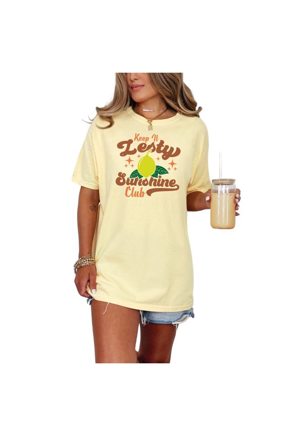 Keep It Zesty T-Shirt, Sunshine Club Tee, Lemon Graphic Shirt, Trendy Casual Wear, Fun Summer Top, Inspirational Clothing, Cool Gift, Butter Comfort Colors T-Shirt, XL