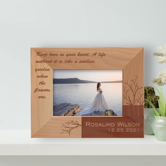 Keep Love In Your Heart Personalized Wooden Frame-5" x 3 1/2" Brown Horizontal