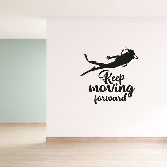 Keep Moving Forward Life Quote Scuba diver Underwater Diving Drawing Vinyl Design Wall Sticker Wall Art Decal Boys Girls Kids Room Bedroom Scuba Diver Home Decor Stickers Decoration Sise(30x40 inch)