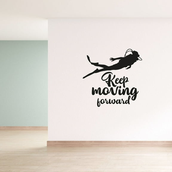 Keep Moving Forward Life Quote Scuba diver Underwater Diving Drawing Vinyl Design Wall Sticker Wall Art Decal Boys Girls Kids Room Bedroom Scuba Diver Home Decor Stickers Decoration Sise(10x10 inch)
