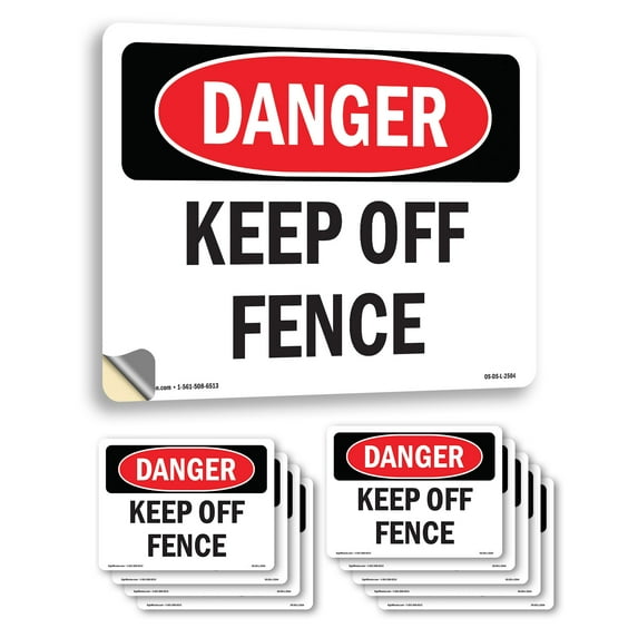 Keep Off Fence OSHA Danger Vinyl Decal Label 10 Inch x 7 Inch - 10 Pack