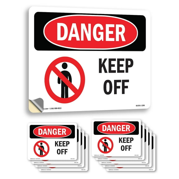 Keep Off OSHA Danger Vinyl Decal Label 5 Inch x 3.5 Inch - 10 Pack