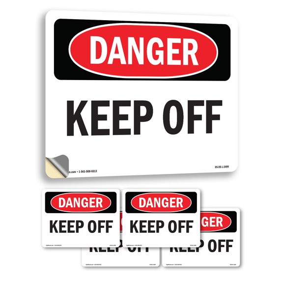 Keep Off OSHA Danger Vinyl Decal Label 5 Inch x 3.5 Inch - 5 Pack