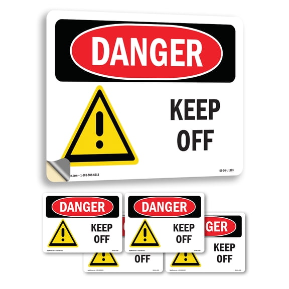 Keep Off OSHA Danger Vinyl Decal Label 5 Inch x 3.5 Inch - 5 Pack