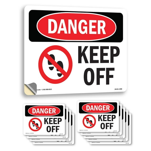 Keep Off OSHA Danger Vinyl Decal Label 7 Inch x 5 Inch - 10 Pack