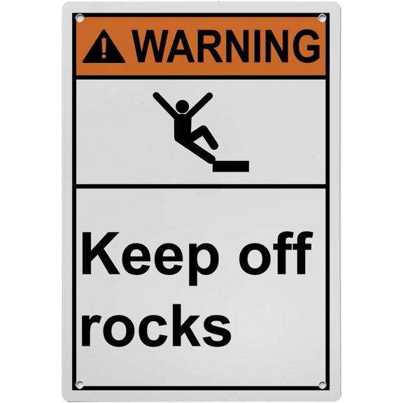 Keep Off Rocks Sign, Industrial Safety Warning Sign 8"x12" - UV Resistant, Weatherproof Plastic, Indoor Outdoor for Outdoor Workplace