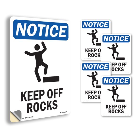 Keep Off Rocks With Symbol OSHA Notice Vinyl Decal Label 24 Inch x 18 Inch - 5 Pack