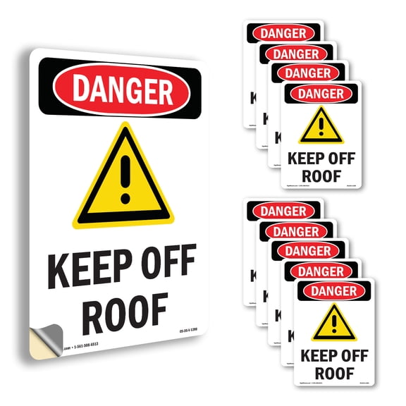 Keep Off Roof OSHA Danger Vinyl Decal Label 14 Inch x 10 Inch - 10 Pack