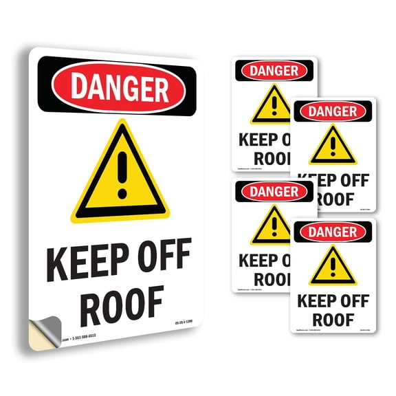 Keep Off Roof OSHA Danger Vinyl Decal Label 7 Inch x 5 Inch - 5 Pack