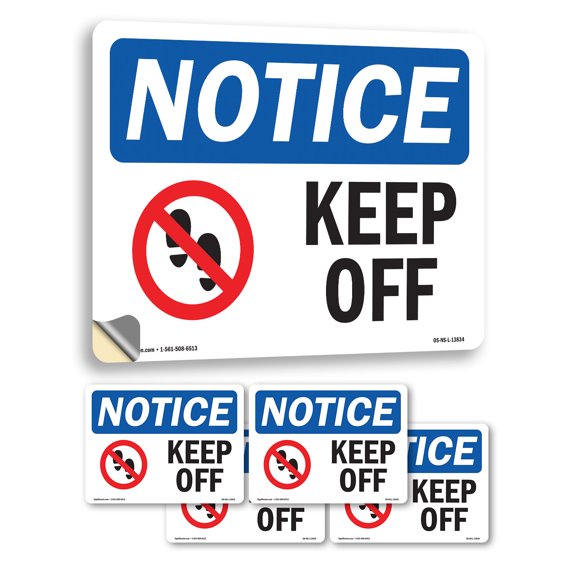 Keep Off With Symbol OSHA Notice Vinyl Decal Label 5 Inch x 3.5 Inch - 5 Pack