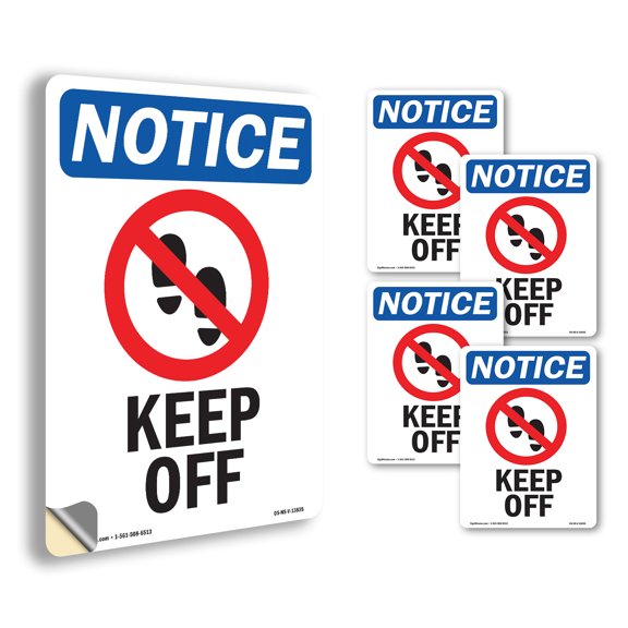 Keep Off With Symbol OSHA Notice Vinyl Decal Label 5 Inch x 3.5 Inch - 5 Pack