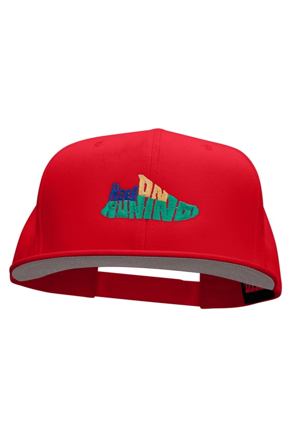 Keep On Running Embroidered Superior Cotton Twill Flat Bill Snapback Prostyle Cap - Red OSFM