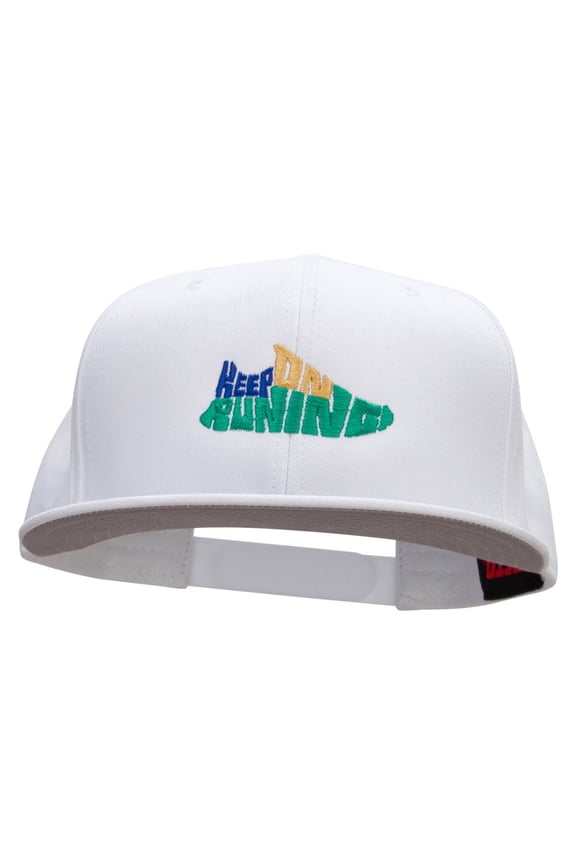 Keep On Running Embroidered Superior Cotton Twill Flat Bill Snapback Prostyle Cap - White OSFM